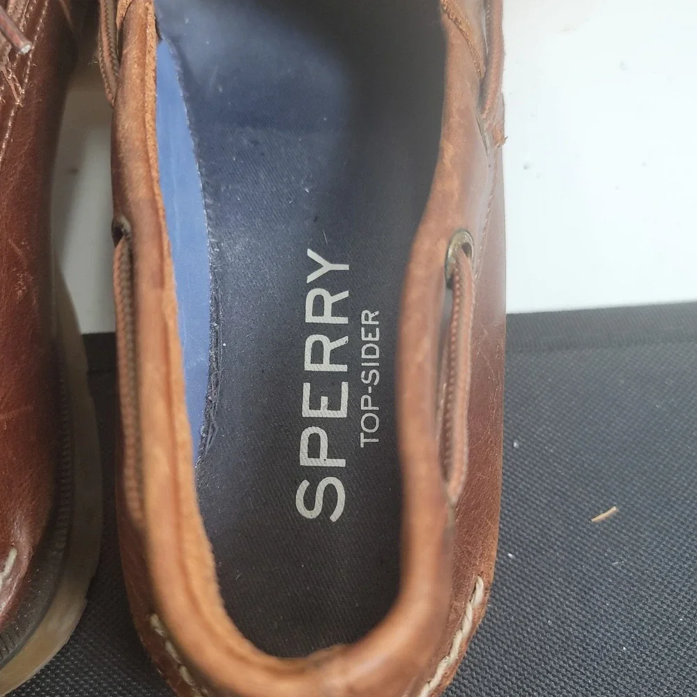 Sperry Top-Sider Leeward 2-Eye Leather Boat Brown Shoes STS18231 Men's Size 9.5
